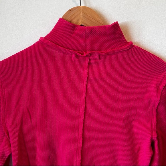 Free People JoJo Long Sleeve Thermal Waffle Knit Top In Hot Pink Size Small - Picture 14 of 16
